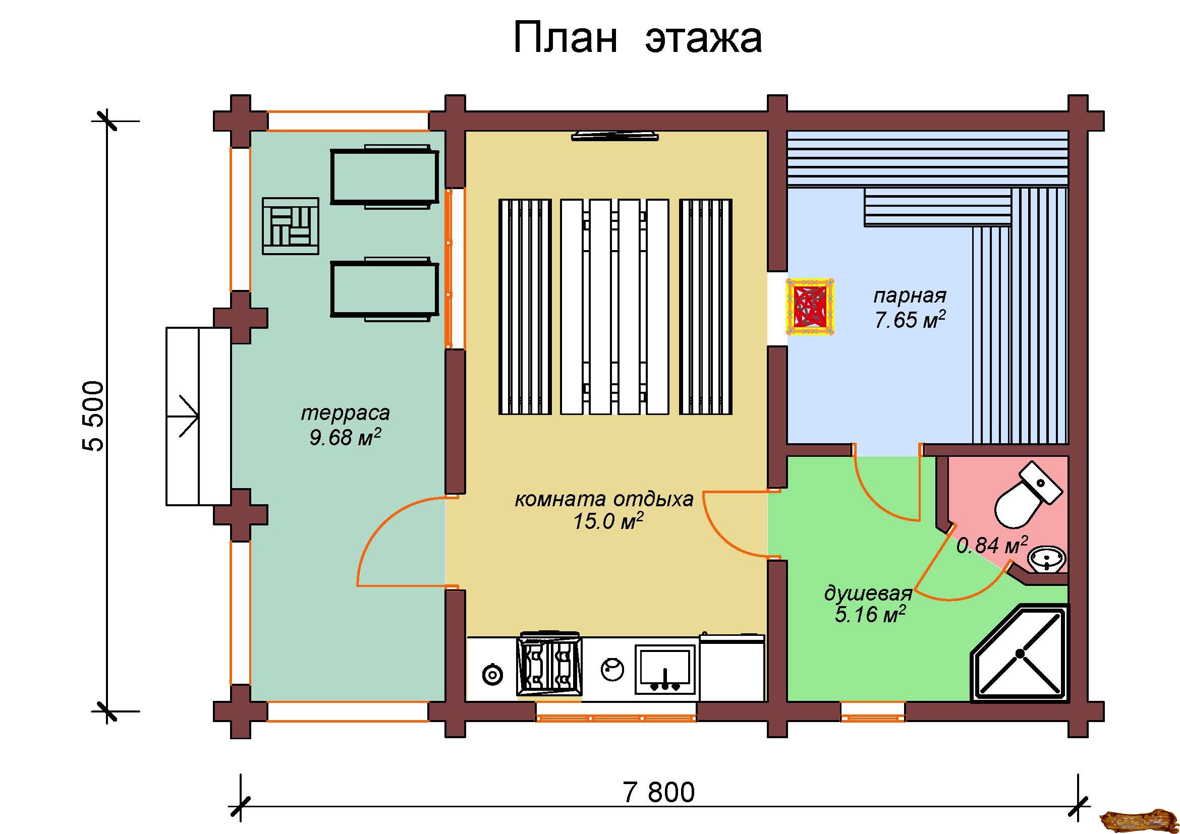 Планировка сауны с бассейном